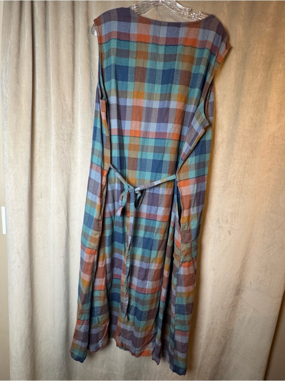 Expressions Vintage Plaid Maxi Dress Picnic Tie back buttons pleated XL - Picture 6 of 7